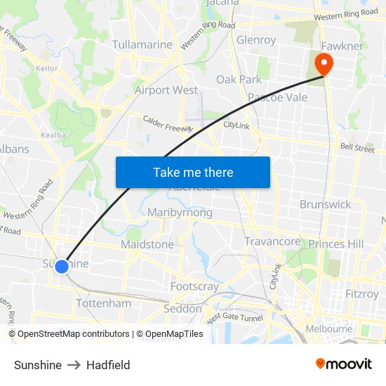 Sunshine to Hadfield map