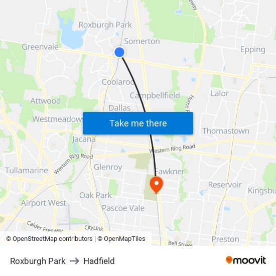 Roxburgh Park to Hadfield map