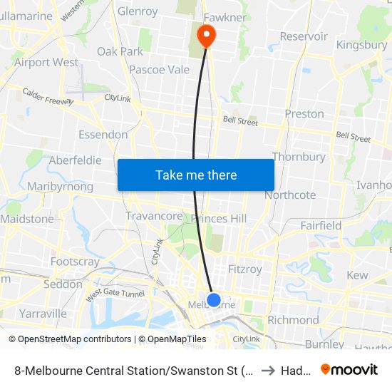 8-Melbourne Central Station/Swanston St (Melbourne City) to Hadfield map