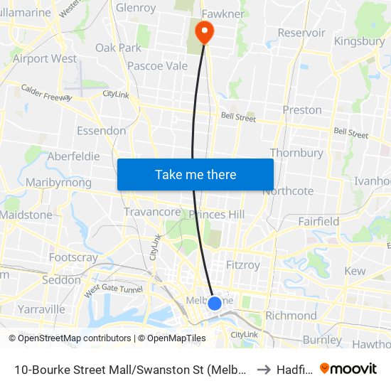 10-Bourke Street Mall/Swanston St (Melbourne City) to Hadfield map