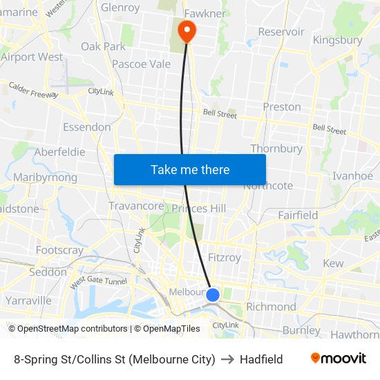 8-Spring St/Collins St (Melbourne City) to Hadfield map