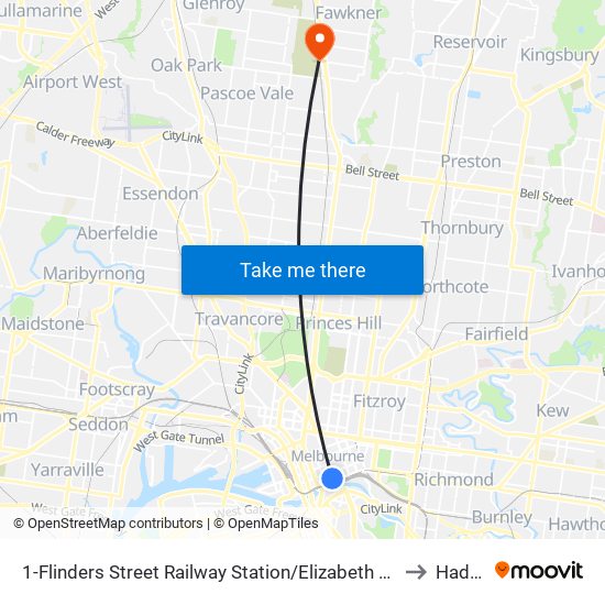 1-Flinders Street Railway Station/Elizabeth St (Melbourne City) to Hadfield map