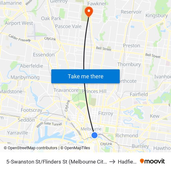 5-Swanston St/Flinders St (Melbourne City) to Hadfield map