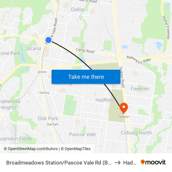Broadmeadows Station/Pascoe Vale Rd (Broadmeadows) to Hadfield map