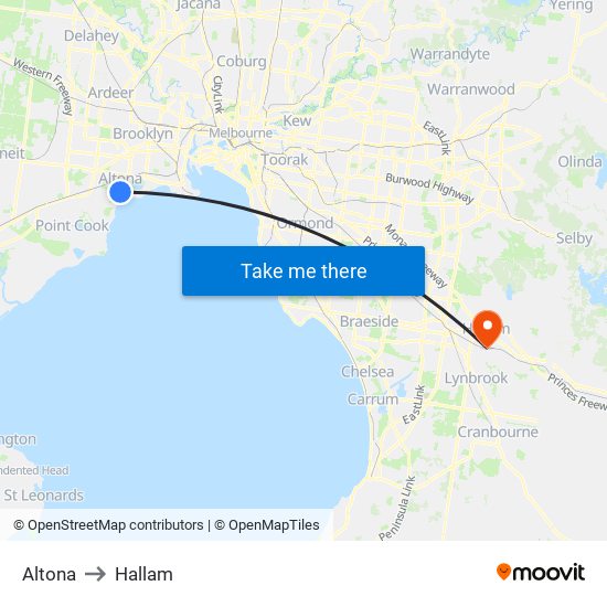 Altona to Hallam map