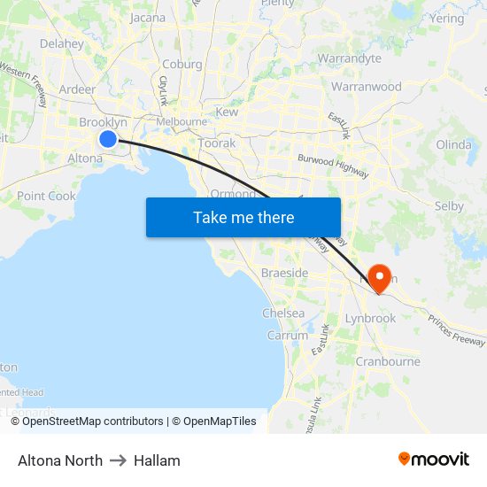 Altona North to Hallam map