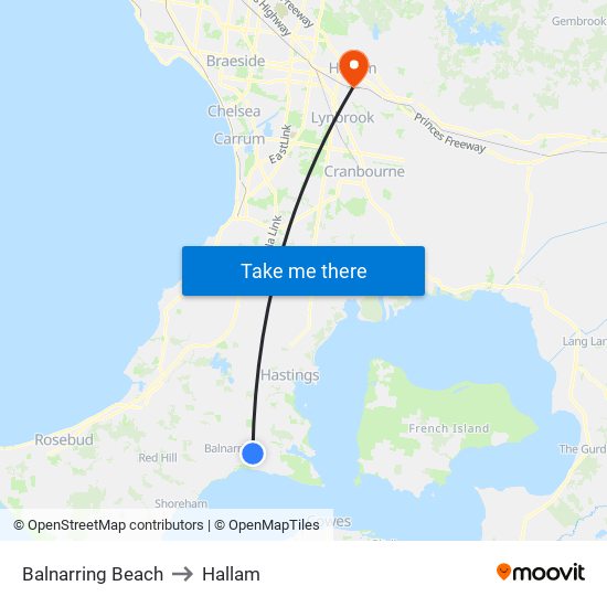Balnarring Beach to Hallam map
