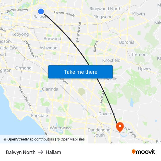 Balwyn North to Hallam map