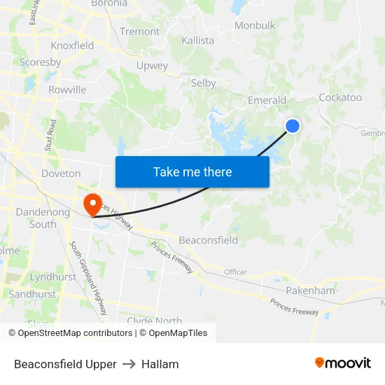 Beaconsfield Upper to Hallam map