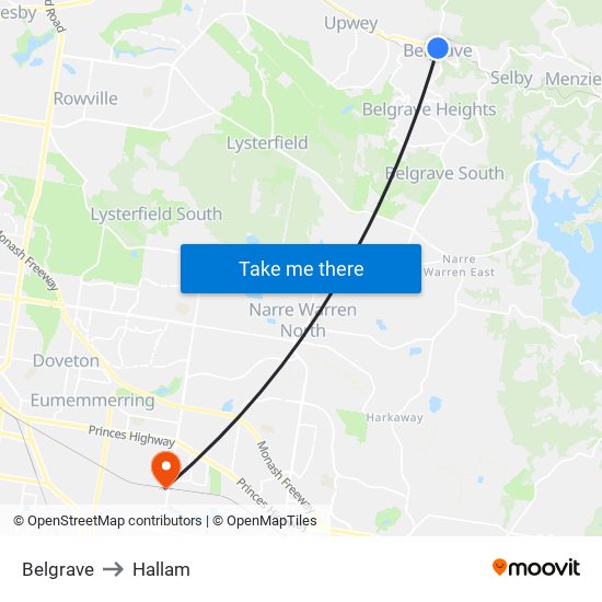 Belgrave to Hallam map