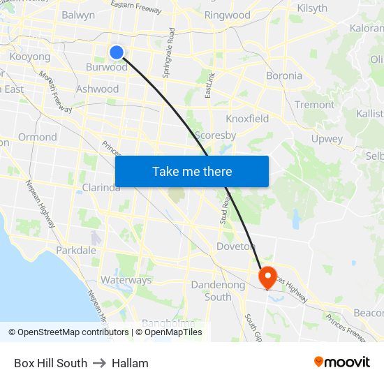 Box Hill South to Hallam map