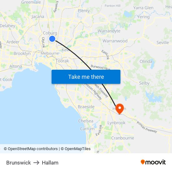 Brunswick to Hallam map