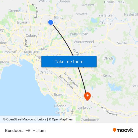 Bundoora to Hallam map