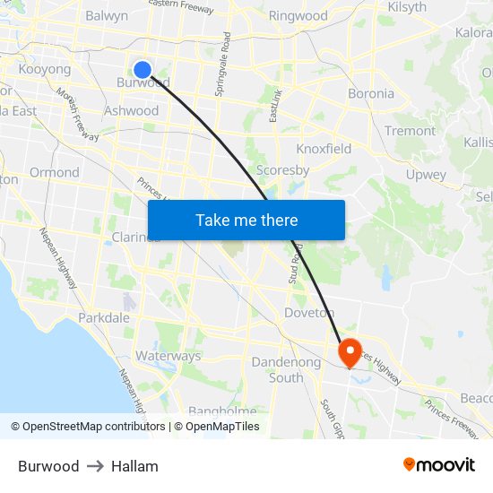 Burwood to Hallam map