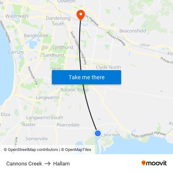 Cannons Creek to Hallam map