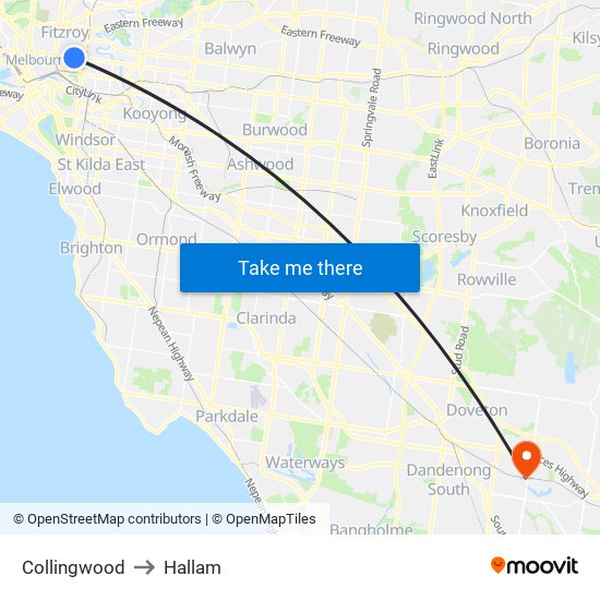 Collingwood to Hallam map