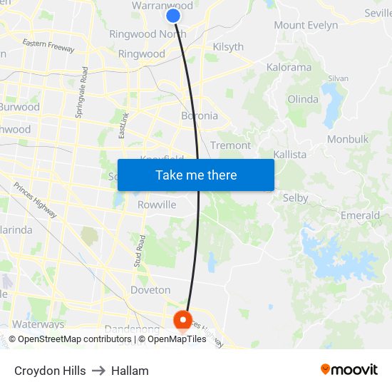 Croydon Hills to Hallam map