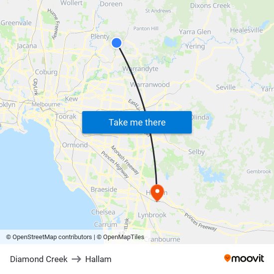 Diamond Creek to Hallam map