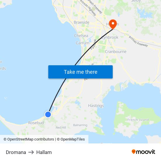 Dromana to Hallam map