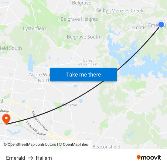 Emerald to Hallam map