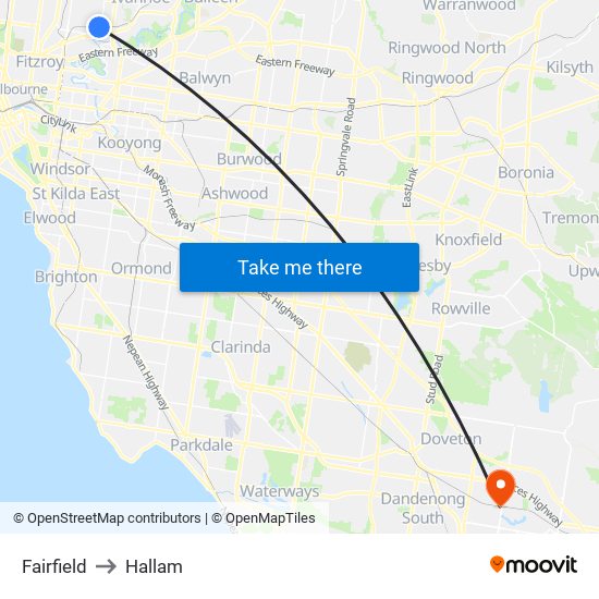 Fairfield to Hallam map