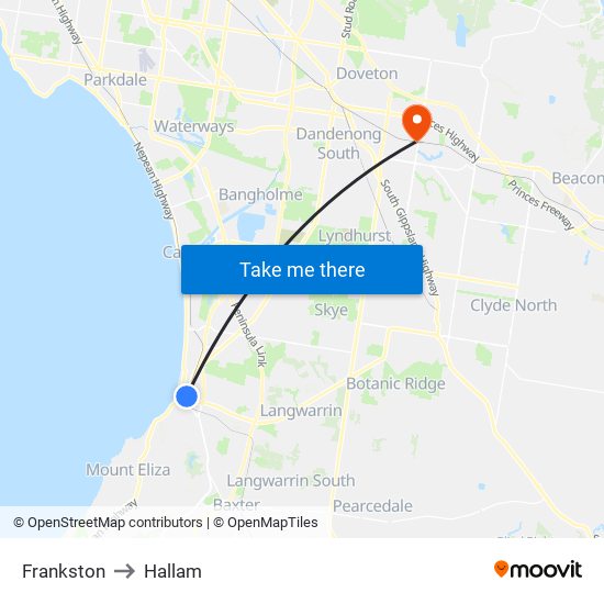 Frankston to Hallam map