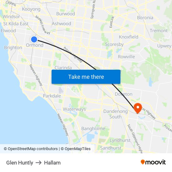 Glen Huntly to Hallam map