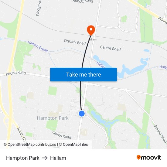 Hampton Park to Hallam map
