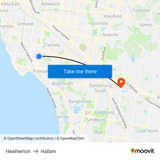 Heatherton to Hallam map