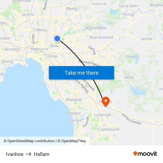 Ivanhoe to Hallam map