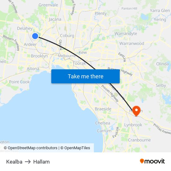 Kealba to Hallam map