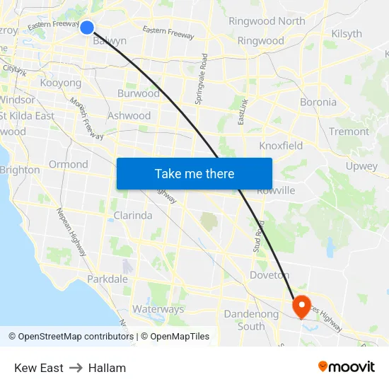 Kew East to Hallam map