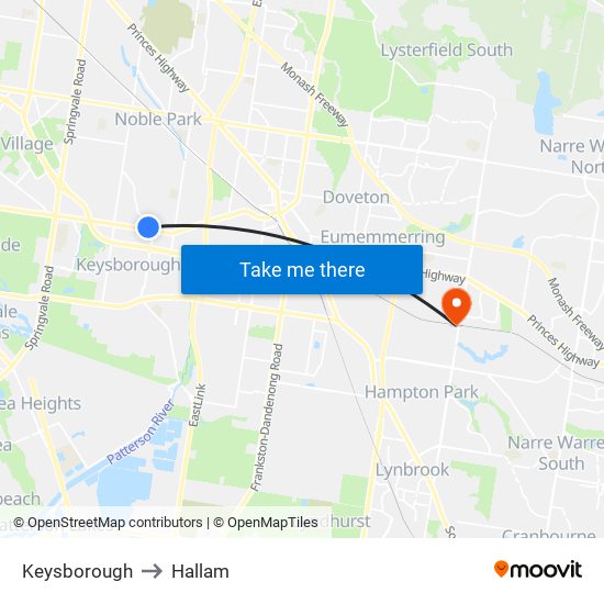 Keysborough to Hallam map