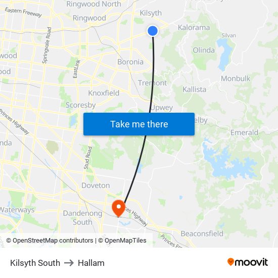 Kilsyth South to Hallam map