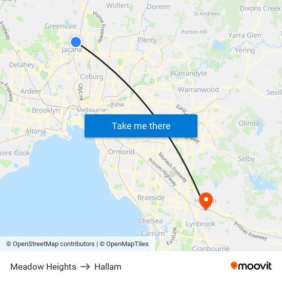 Meadow Heights to Hallam map