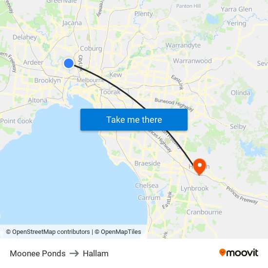 Moonee Ponds to Hallam map