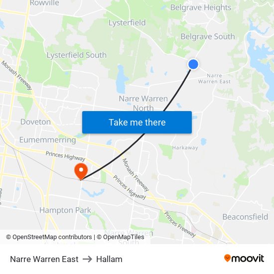 Narre Warren East to Hallam map