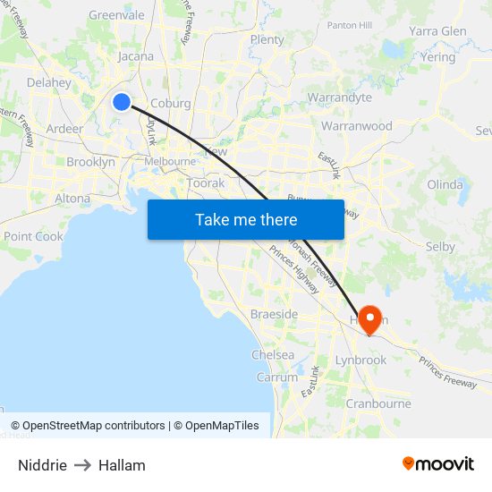 Niddrie to Hallam map