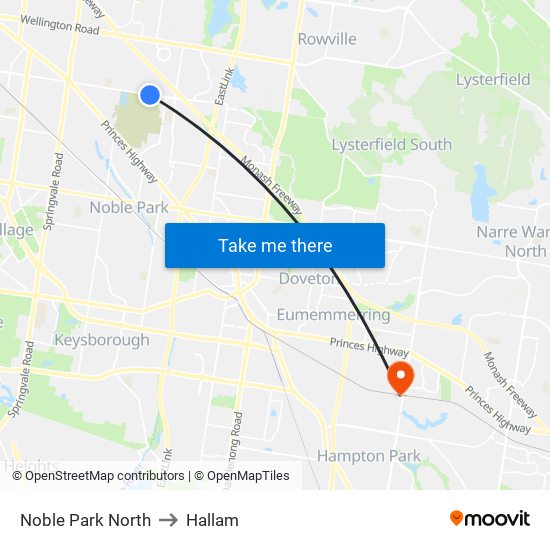 Noble Park North to Hallam map