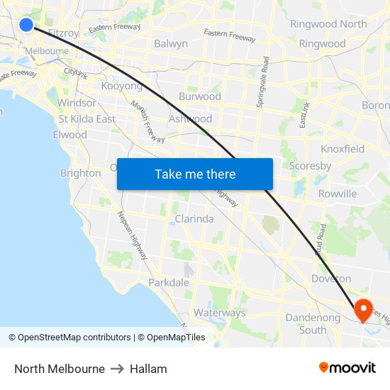 North Melbourne to Hallam map