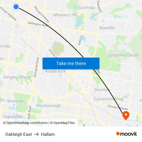 Oakleigh East to Hallam map