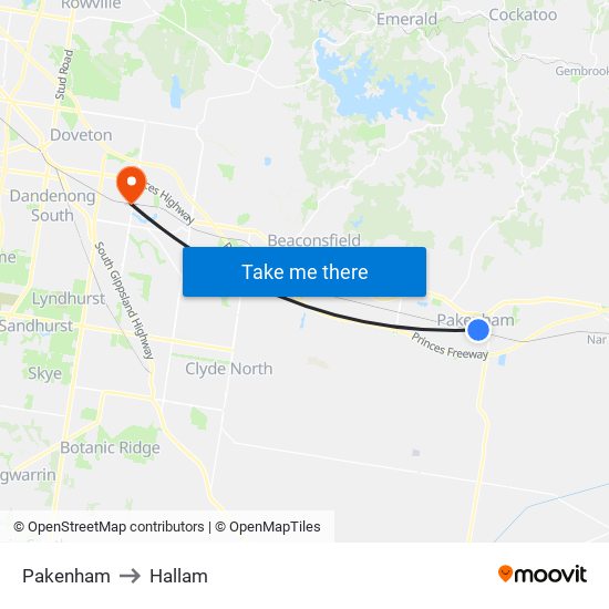 Pakenham to Hallam map