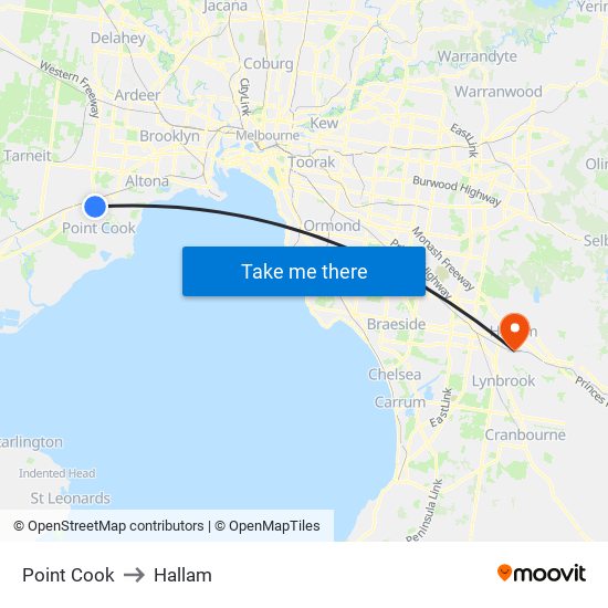 Point Cook to Hallam map