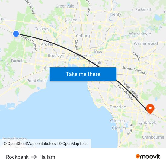 Rockbank to Hallam map