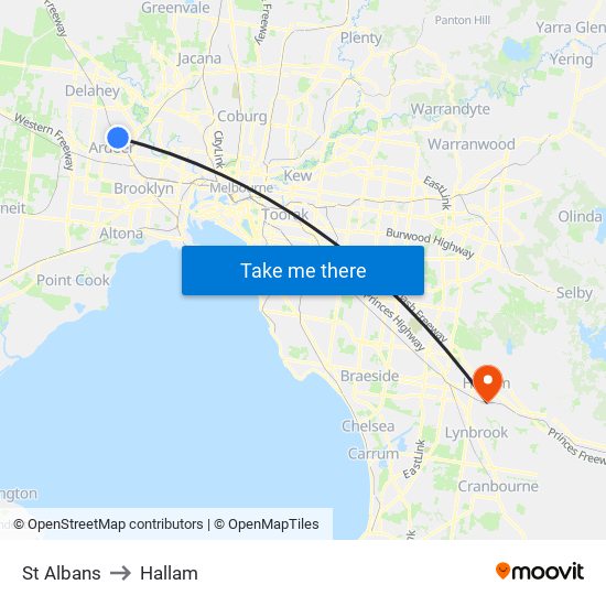 St Albans to Hallam map