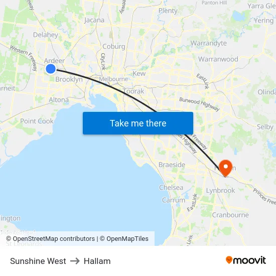 Sunshine West to Hallam map