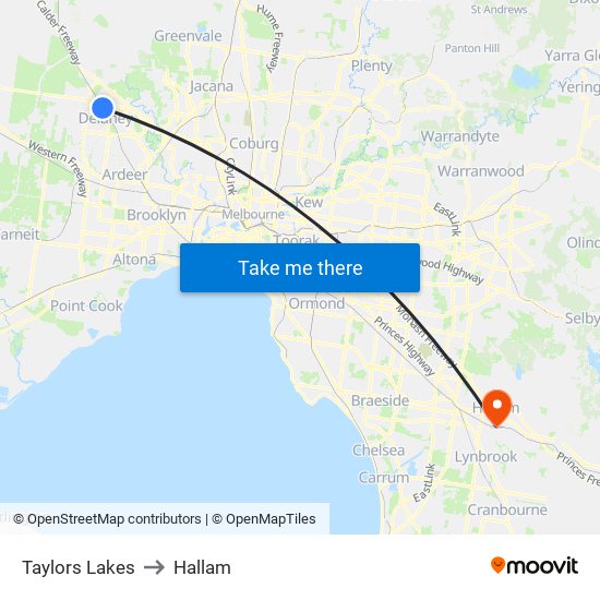 Taylors Lakes to Hallam map