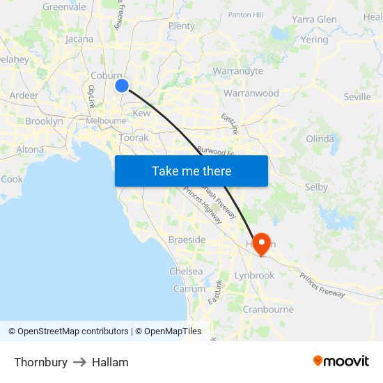 Thornbury to Hallam map