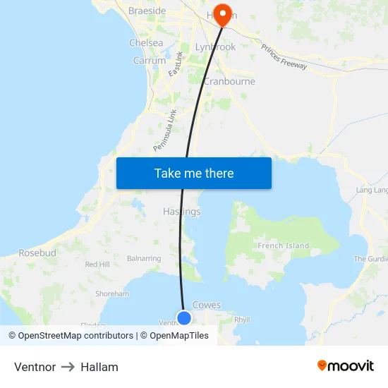 Ventnor to Hallam map