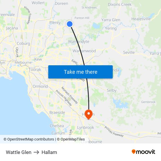 Wattle Glen to Hallam map